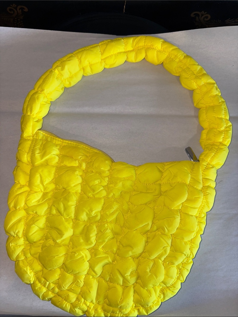 neon yellow quilted shoulder bag